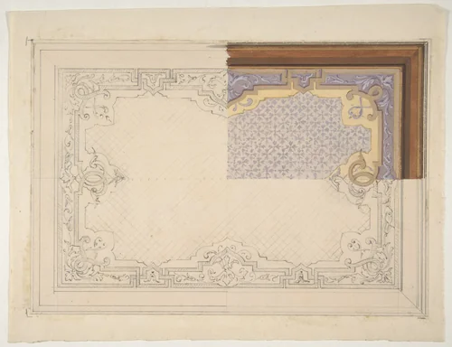 Design for the painted decoration of a ceiling by Jules-Edmond-Charles Lachaise, drawing, 1830-1897