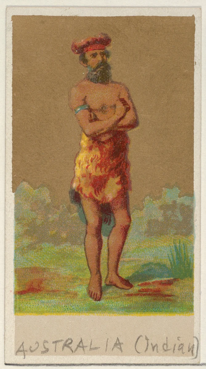 Australia (Indian), from the Natives in Costume series (N16), Teofani Issue, for Allen & Ginter Cigarettes Brands by Allen & Ginter, print, 1886-1900