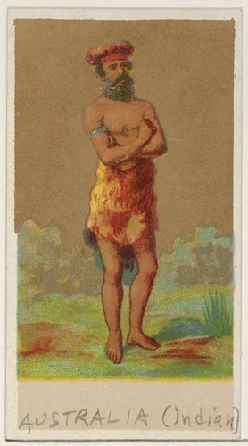 Australia (Indian), from the Natives in Costume series (N16), Teofani Issue, for Allen & Ginter Cigarettes Brands by Allen & Ginter, print, 1886-1900