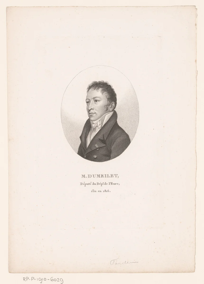 Portret van Alexandre Dumeilet by Ambroise Tardieu, print, 1820-1821