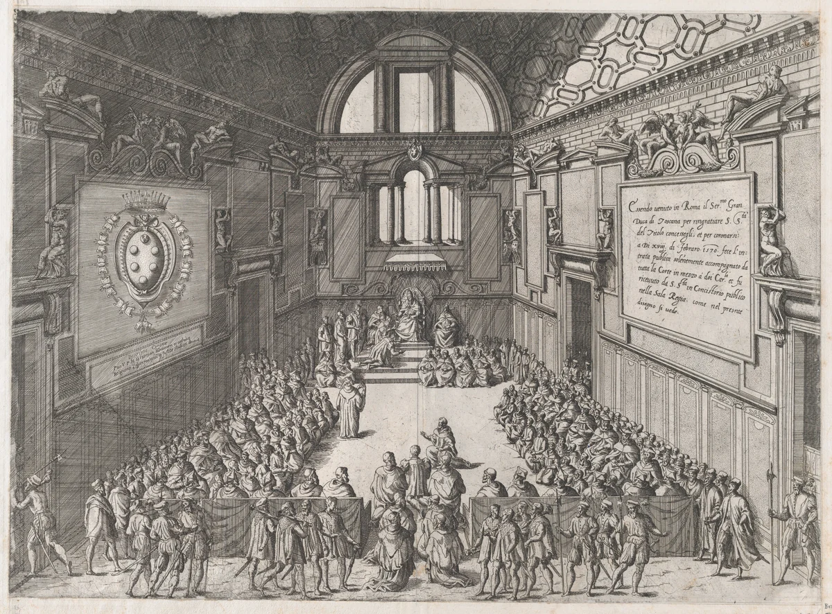 Vatican Reception of the Duke of Tuscany, from "Speculum Romanae Magnificentiae" by Etienne DuPérac, print, 1570-1575