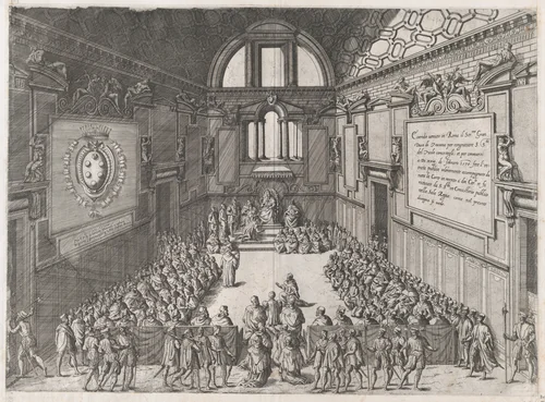 Vatican Reception of the Duke of Tuscany, from "Speculum Romanae Magnificentiae" by Etienne DuPérac, print, 1570-1575