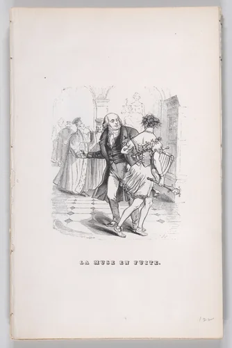 The Fleeing Muse, from "The Complete Works of Béranger" by J. J. Grandville, print, 1836