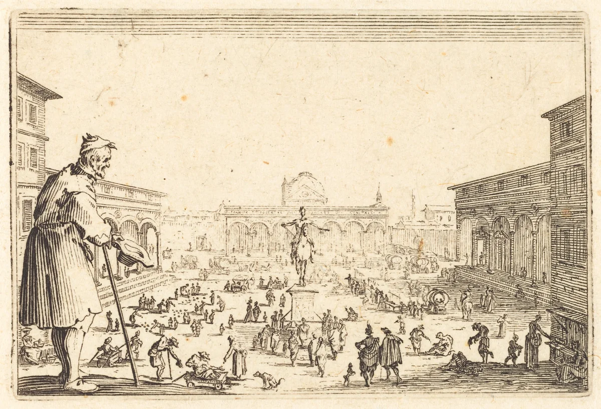Piazza SS. Annunziata, Florence by Jacques Callot, print, 1622