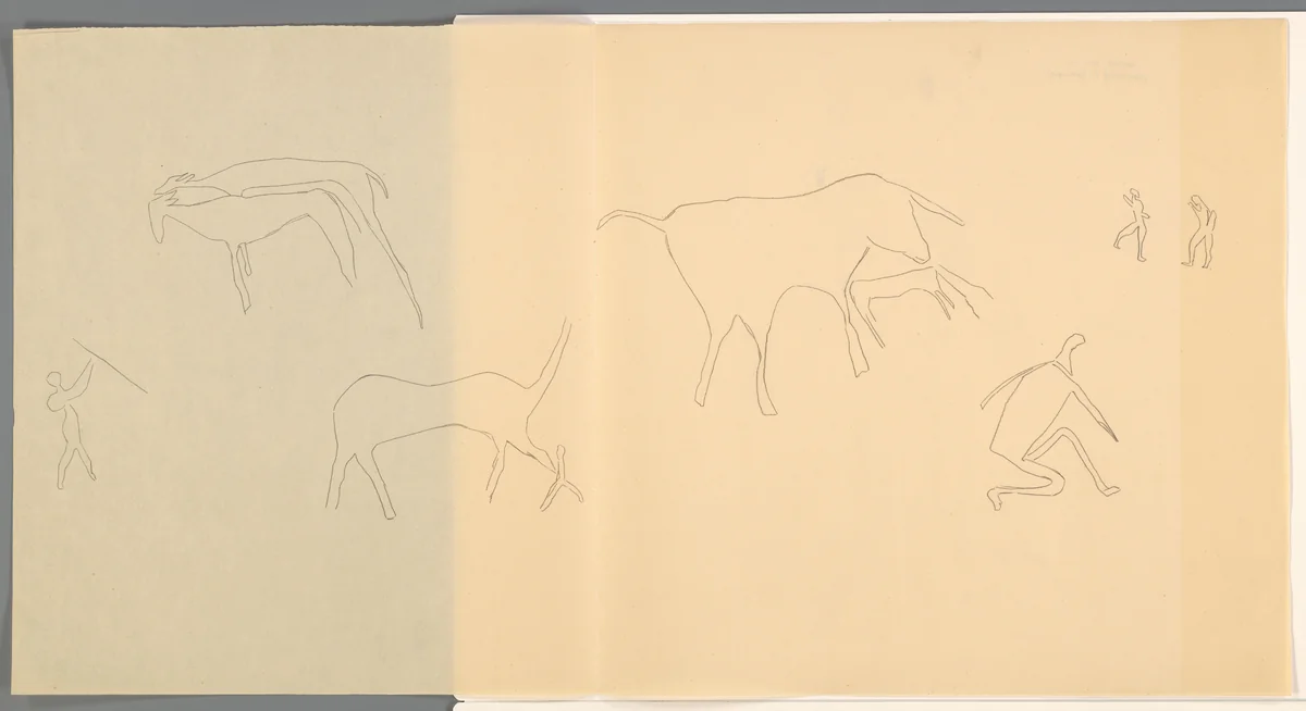 Studieblad met dieren en figuren by anonymous, drawing, 1849-1949