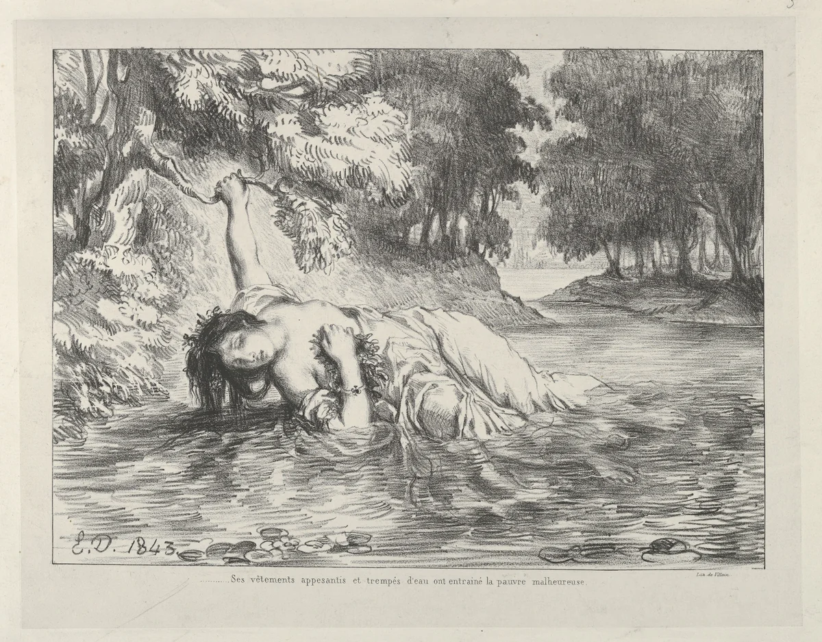 The Death of Ophelia by Eugène Delacroix, print, 1843