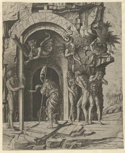 Christus daalt af in voorgeborchte by Unknown, print, 1475-1480
