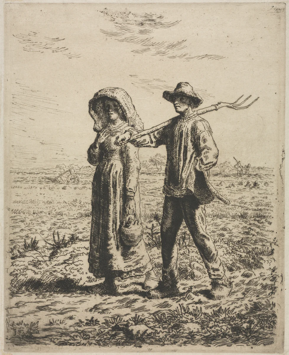 Going to work by Jean-François Millet, print, 1863