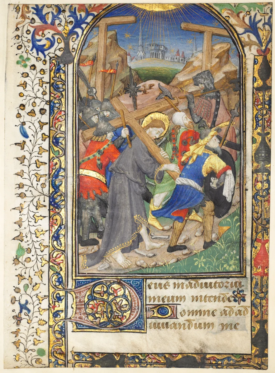 Leaf Excised from the Tarleton Hours: Christ Carrying the Cross by Unknown, manuscript, 1425-1435