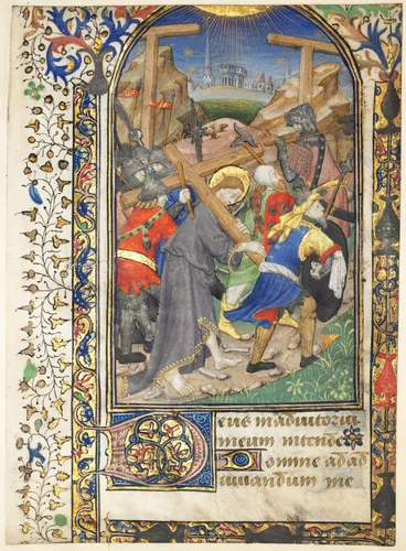 Leaf Excised from the Tarleton Hours: Christ Carrying the Cross by Unknown, manuscript, 1425-1435