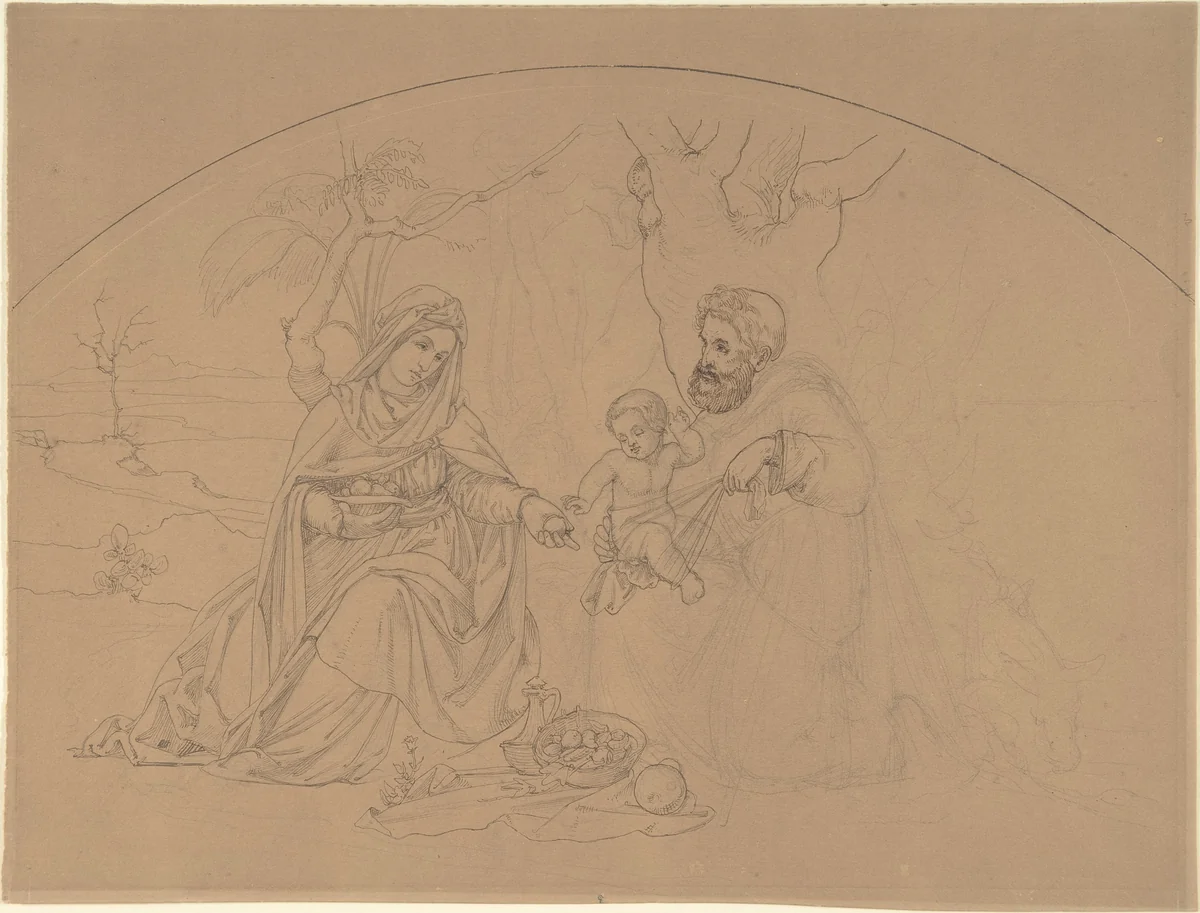 Rest During the Flight into Egypt by Philipp Veit, drawing, 1800-1877