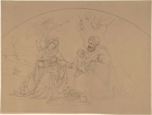 Rest During the Flight into Egypt by Philipp Veit, drawing, 1800-1877