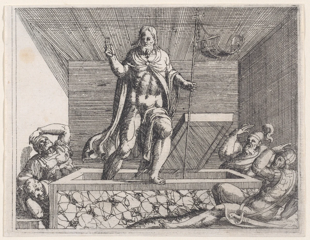 The Risen Christ, from Old and New Testaments by Augustin Hirschvogel, print, 1550