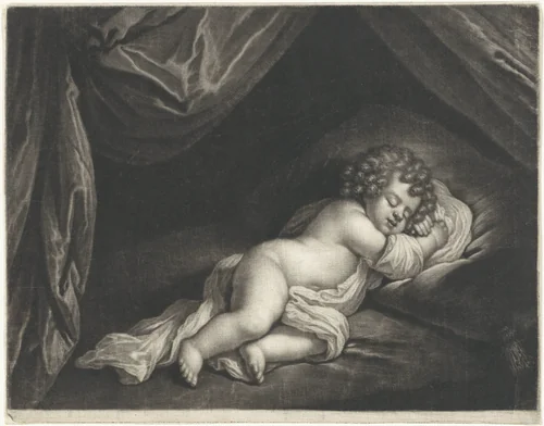 Slapende Amor by Wallerant Vaillant, print, 1658-1677
