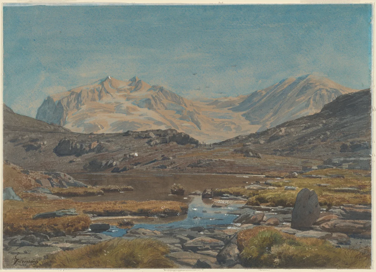 Mountain Landscape by François-Louis Français, drawing, 1860-1870
