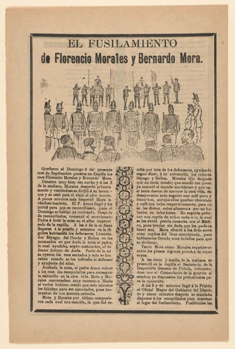 Broadsheet relating to the execution of Florencio Morales and Bernardo Mora by José Guadalupe Posada, print, 1885-1895