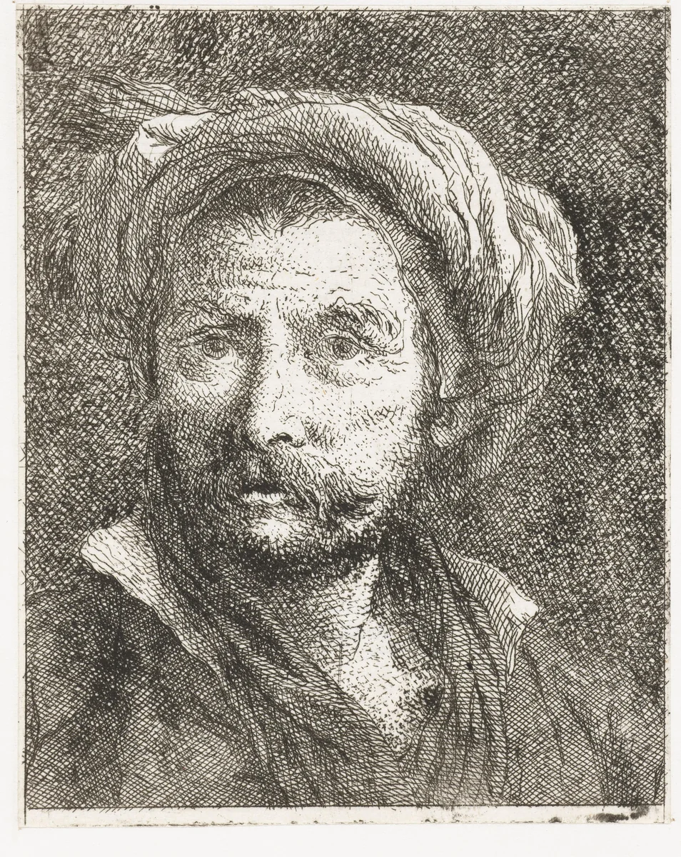 Man met snor en tulband by Giovanni Domenico Tiepolo, print, 1771-1774
