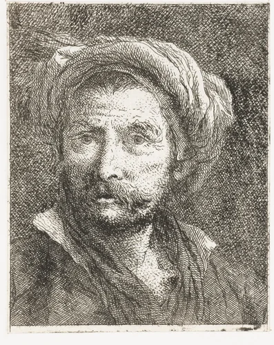 Man met snor en tulband by Giovanni Domenico Tiepolo, print, 1771-1774