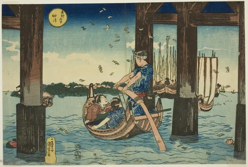 Tsukuda Island (Tsukudajima), from the series "Famous Places in the Eastern Capital (Toto meisho)" by Utagawa Kuniyoshi (歌川國芳), print, 1827-1838