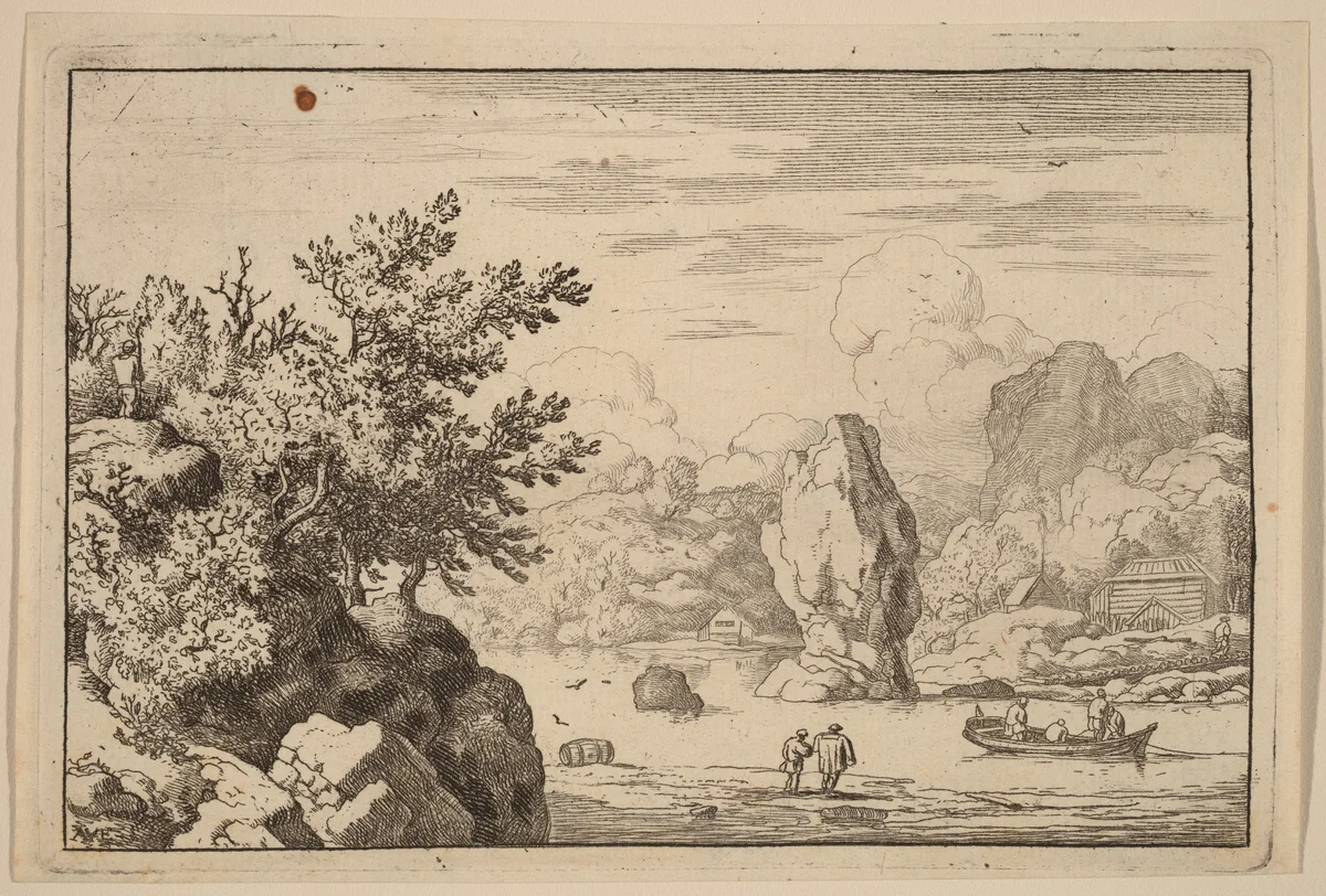 Rock in the Middle of a River by Allart van Everdingen, print, 1645-1656