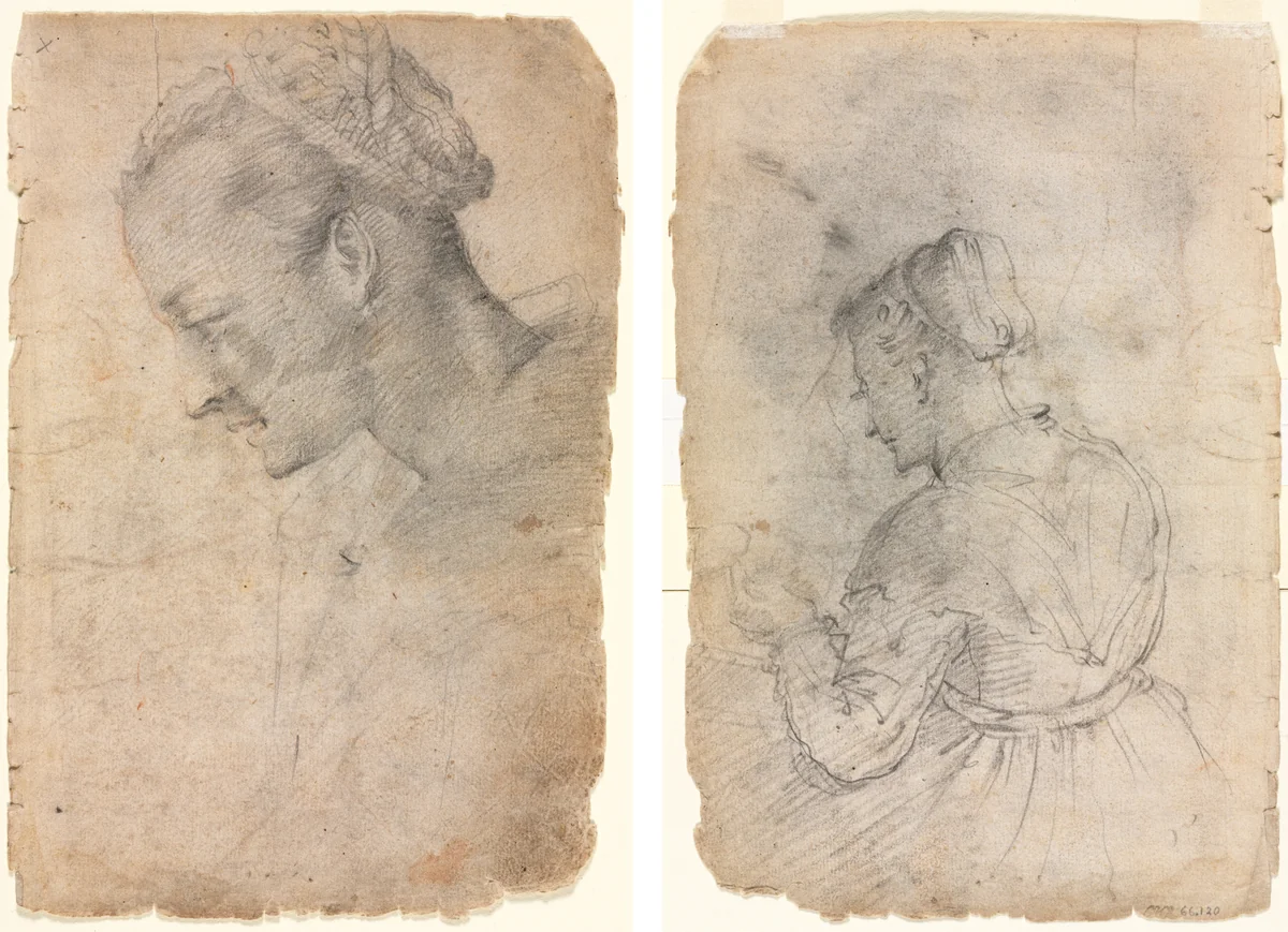 Profile of a Woman's Head (recto) A Kitchen Maid (verso) by Alessandro Casolani, drawing, 1550-1600