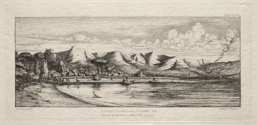 Seine Fishing off Charcoal Burners' Point, Akaroa, Banks' Peninsula, 1845 by Charles Meryon, print, 1863