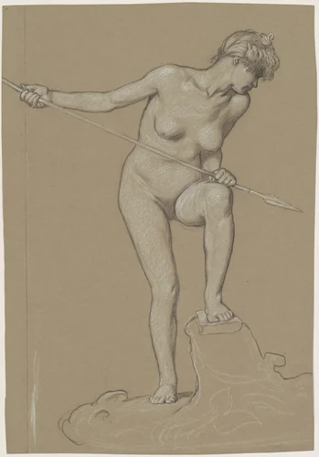 Girl Spearing Dolphin by Elihu Vedder, drawing, 1895-1905