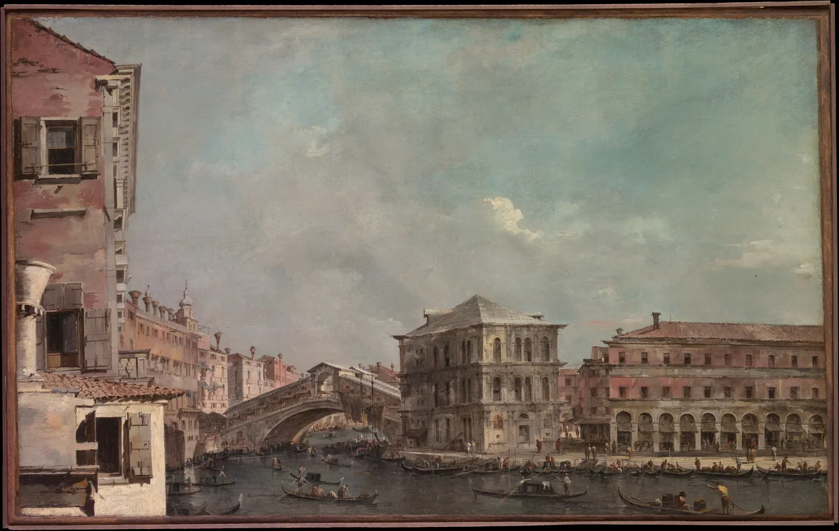 The Grand Canal above the Rialto by Francesco Guardi, painting, 1767-1769