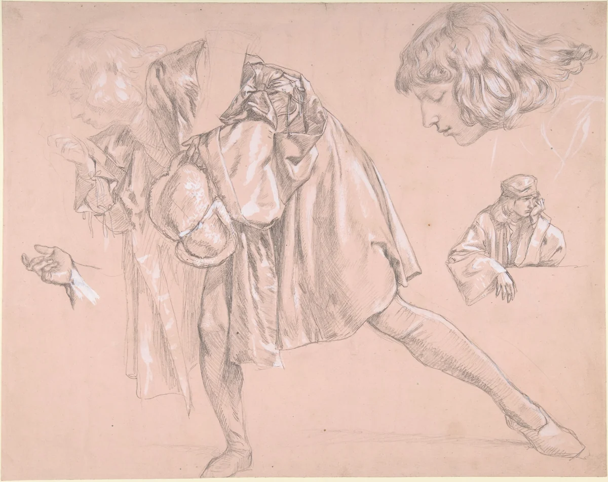 Study of a young man bending forward to kiss a hand, for the painting "The Departure of the Prodigal Son" by James Tissot, drawing, 1862-1863