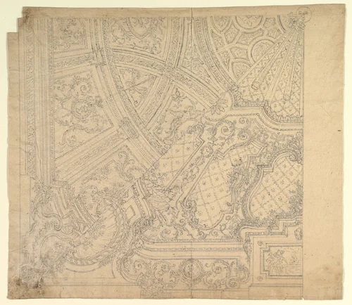 Halved Alternate Designs for a Ceiling Painting by Leonardo Marini, drawing, 1700-1780