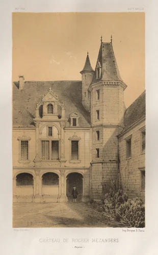 Architecture Pittoresque ou Monuments des xveme. Et xvieme. Siecles: Chateaux De France des XV et XVI Siecles: Pl. 36, Château De Rocher Mezangers (Mayenne) by Victor Petit, print, 1860