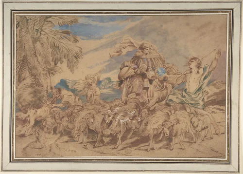 Pastoral Scene: Shepherds and Their Flock by Michel Corneille, drawing, 1655-1708