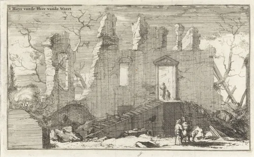 Huis van de Heer vande Weert, verwoest door de Fransen in 1672 by Isaac Sorious, print, 1672-1676