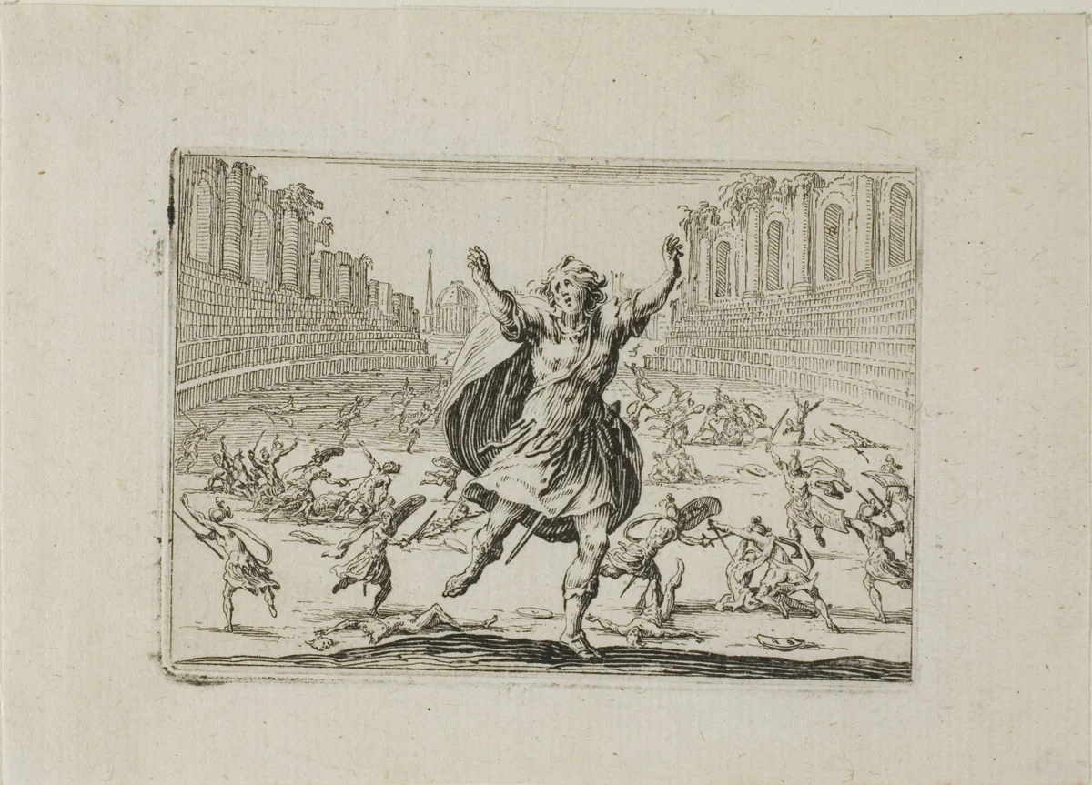 Skirmish in the Circus, from The Caprices by Jacques Callot, print, 1617-1627