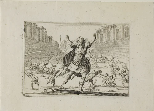 Skirmish in the Circus, from The Caprices by Jacques Callot, print, 1617-1627