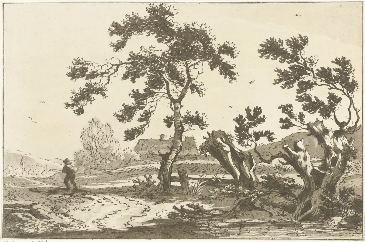 Bomen langs een weg by Hendrik Meijer, print, 1789-1793