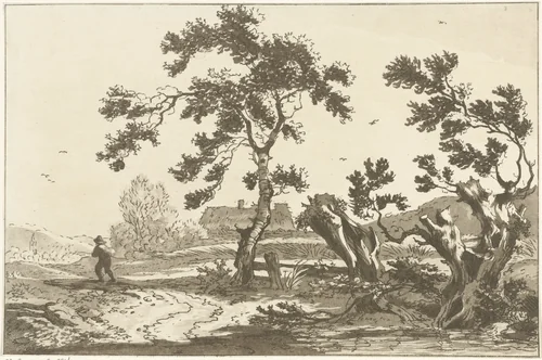 Bomen langs een weg by Hendrik Meijer, print, 1789-1793