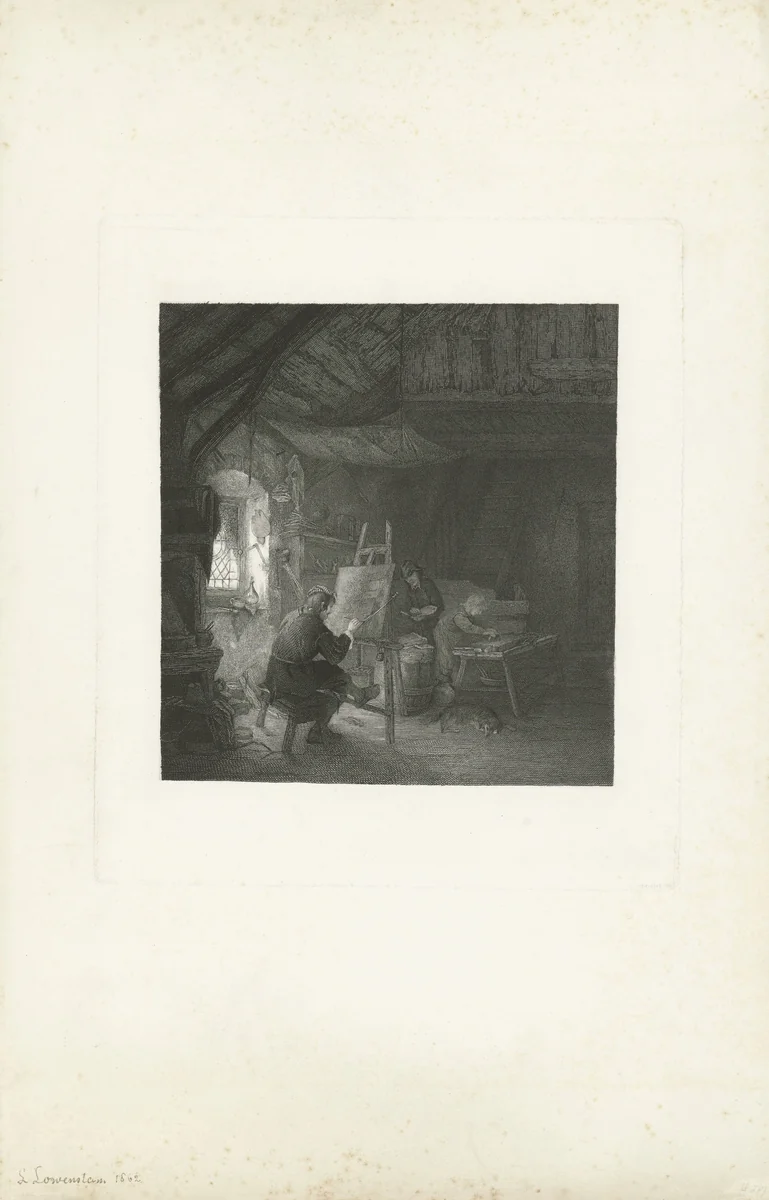 Schilder in zijn atelier by Leopold Löwenstam, print, 1852-1898