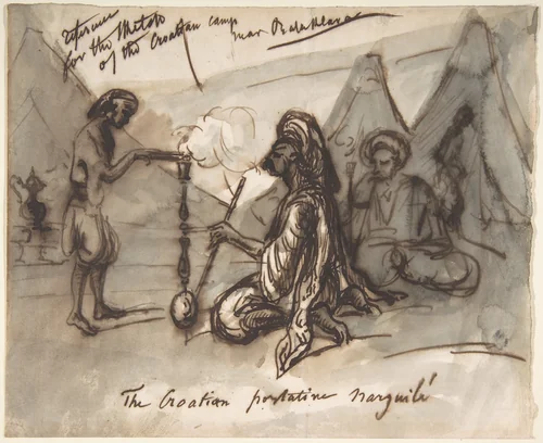 The Croatian Portative Narguilé by Constantin Guys, drawing, 1855