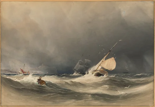 The Coming Storm: A Fishing Boat Making for Home off Whitby by Anthony Vandyck Copley Fielding, drawing, 1840