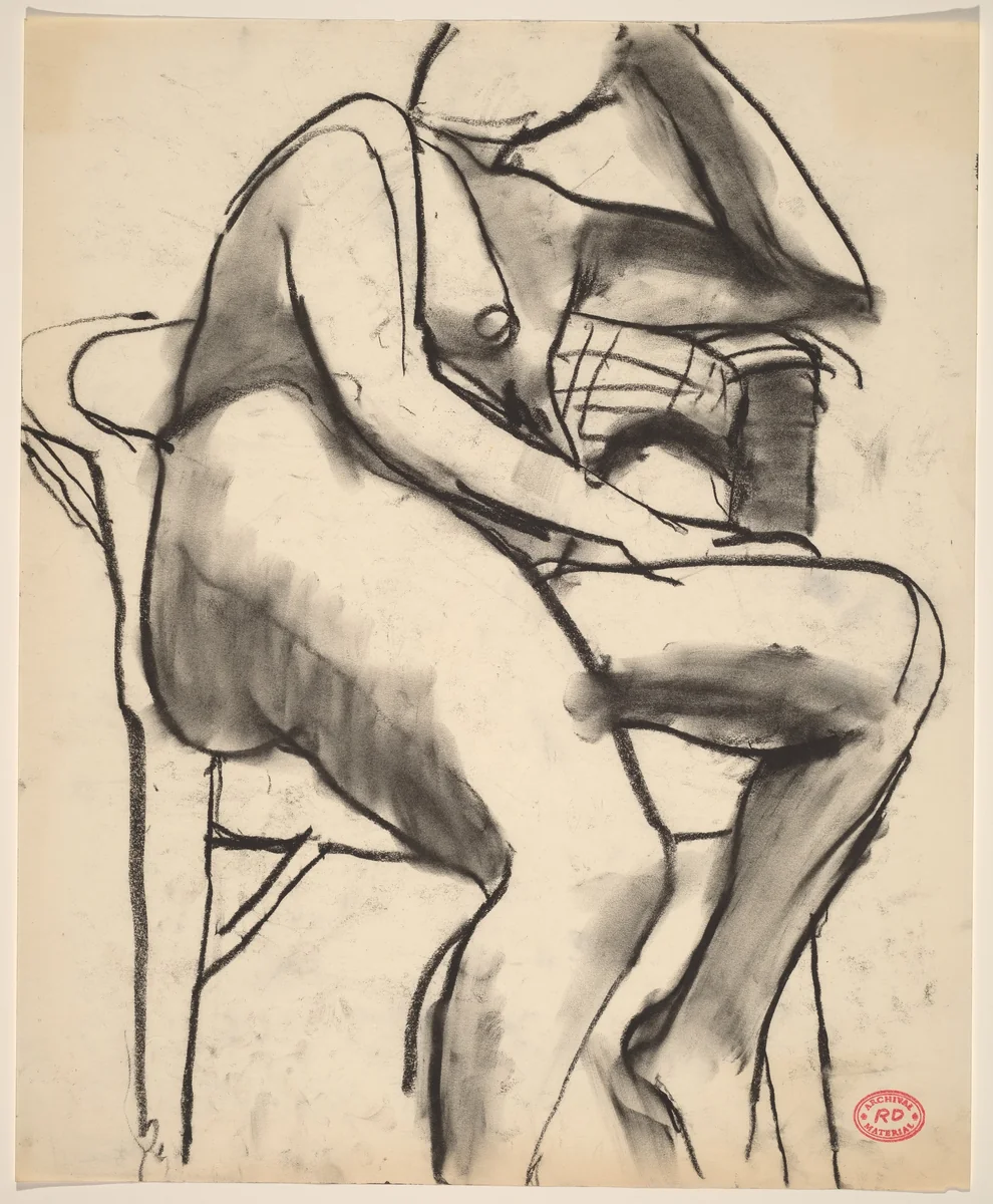 Untitled [seated female nude in a wicker chair] by Richard Diebenkorn, drawing, 1955-1967