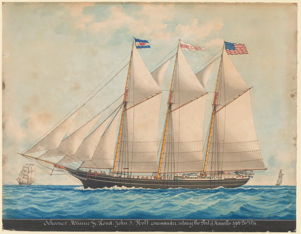 The Tern Schooner "Minnie G. Loud" by Louis Roux, drawing, 1876
