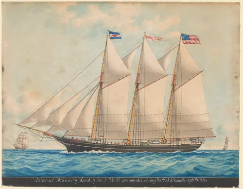 The Tern Schooner "Minnie G. Loud" by Louis Roux, drawing, 1876