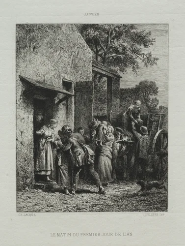 Le Matin du premier jour de l'an by Charles-Émile Jacque, print, 1865