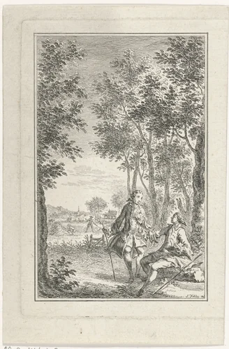 Twee heren in de natuur by Simon Fokke, print, 1722-1784