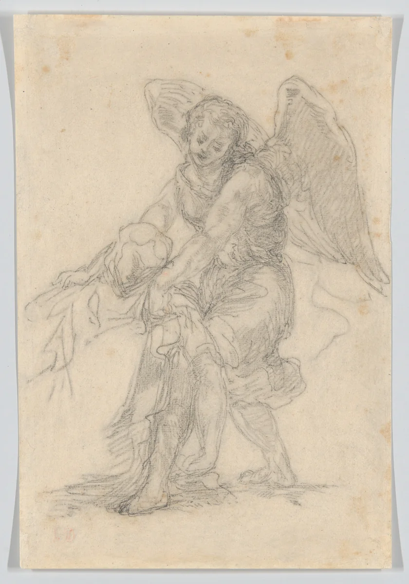 Angel Holding the Dead Christ by Eugène Delacroix, drawing, 1820-1863