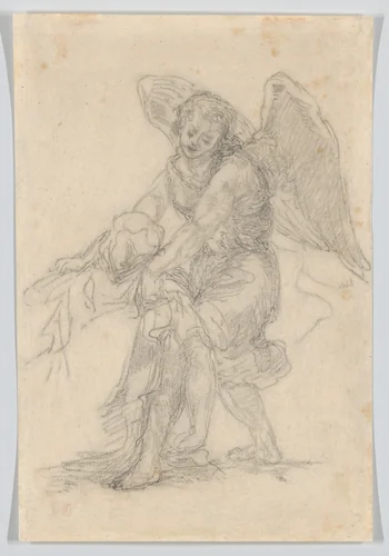 Angel Holding the Dead Christ by Eugène Delacroix, drawing, 1820-1863