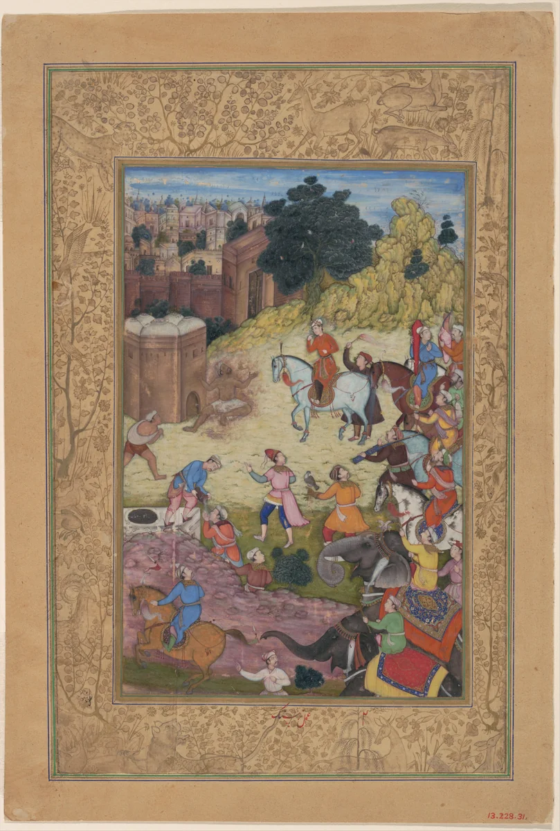 "A Bathhouse Keeper is Consumed by Passion for his Beloved", Folio from a Khamsa (Quintet) of Amir Khusrau Dihlavi by Amir Khusrau, manuscript, 1572-1623