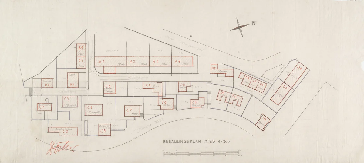 Weissenhof Housing Colony Master Plan, "The Dwelling," Stuttgart, Germany (Site plan) by Ludwig Mies van der Rohe, mies van der rohe archive, 1926