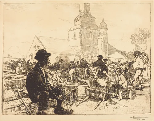 Poultry Market at St.-Jean-de-Mont (Marche a la volaille, a St.-Jean-de-Mont) by Auguste Lepère, print, 1892